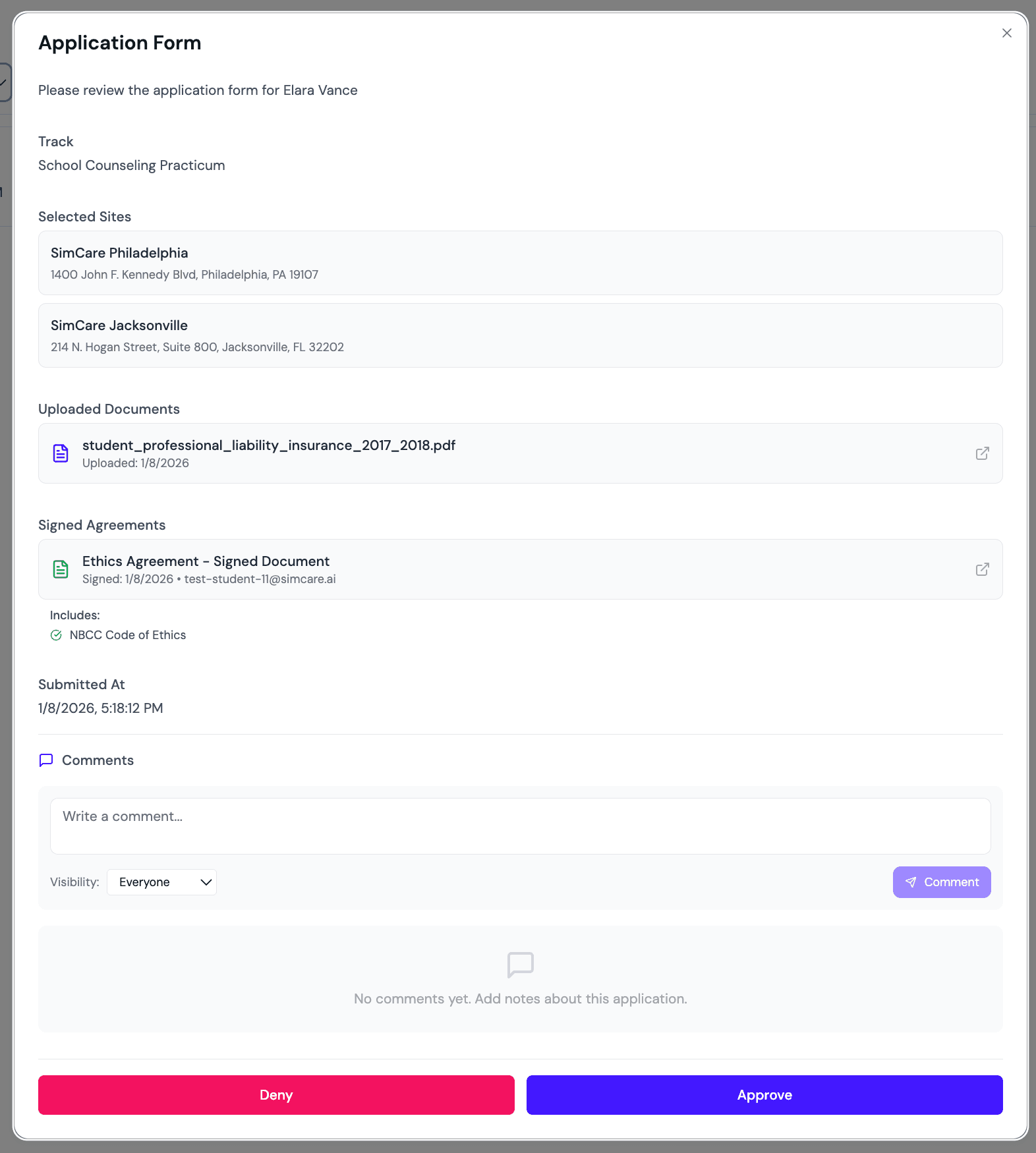 Student Clearance Review Screen