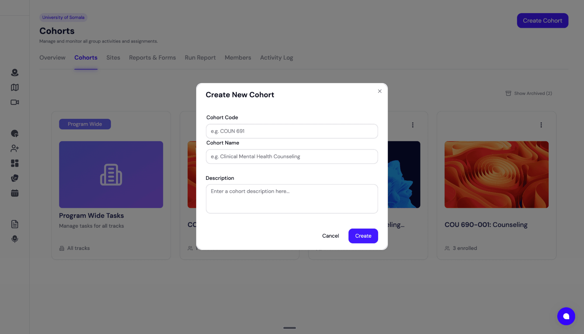 Create Cohort Interface