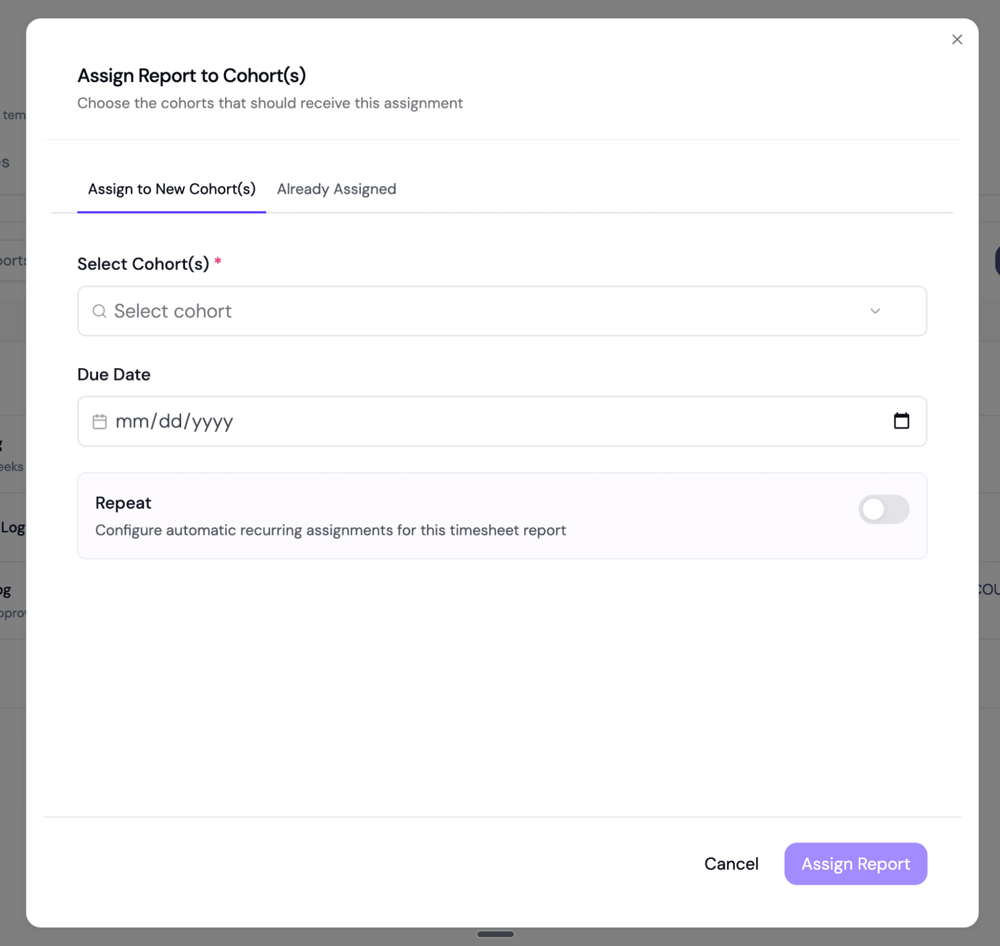 Assignment Pop-up