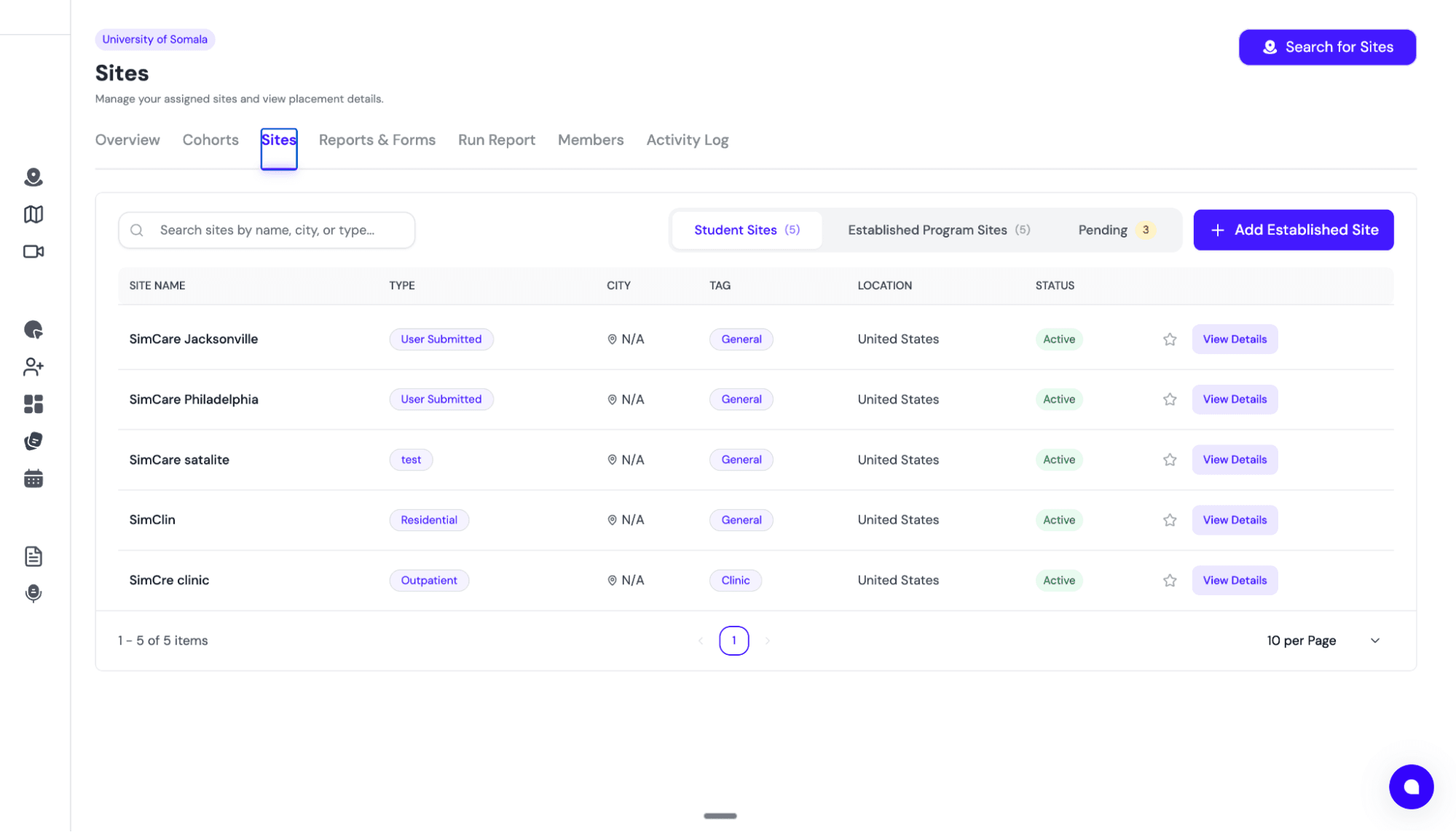 Pending Sites Tab