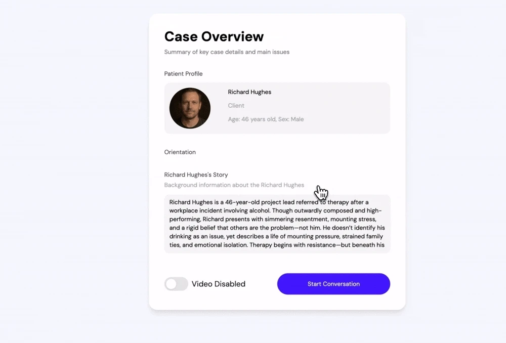 Orientation card with client background information