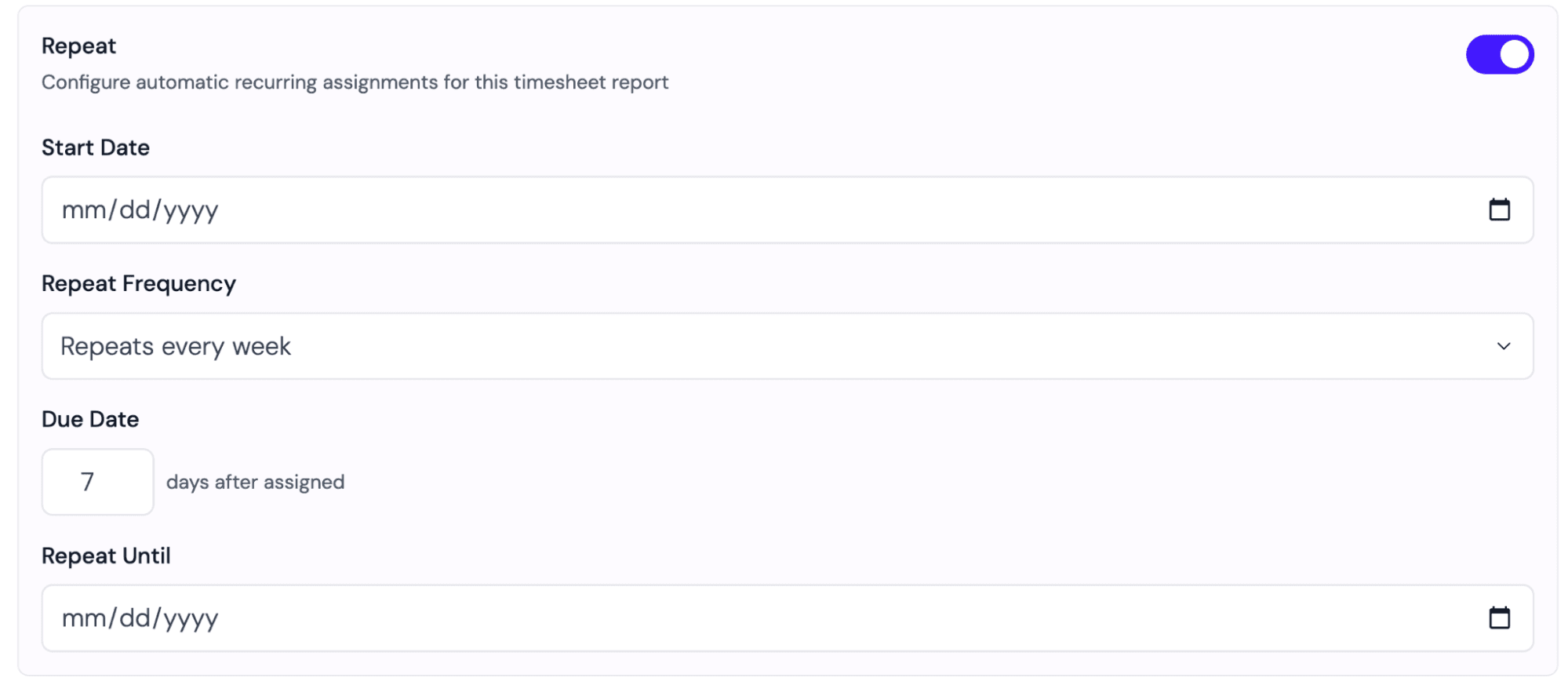 Recurring Task Settings