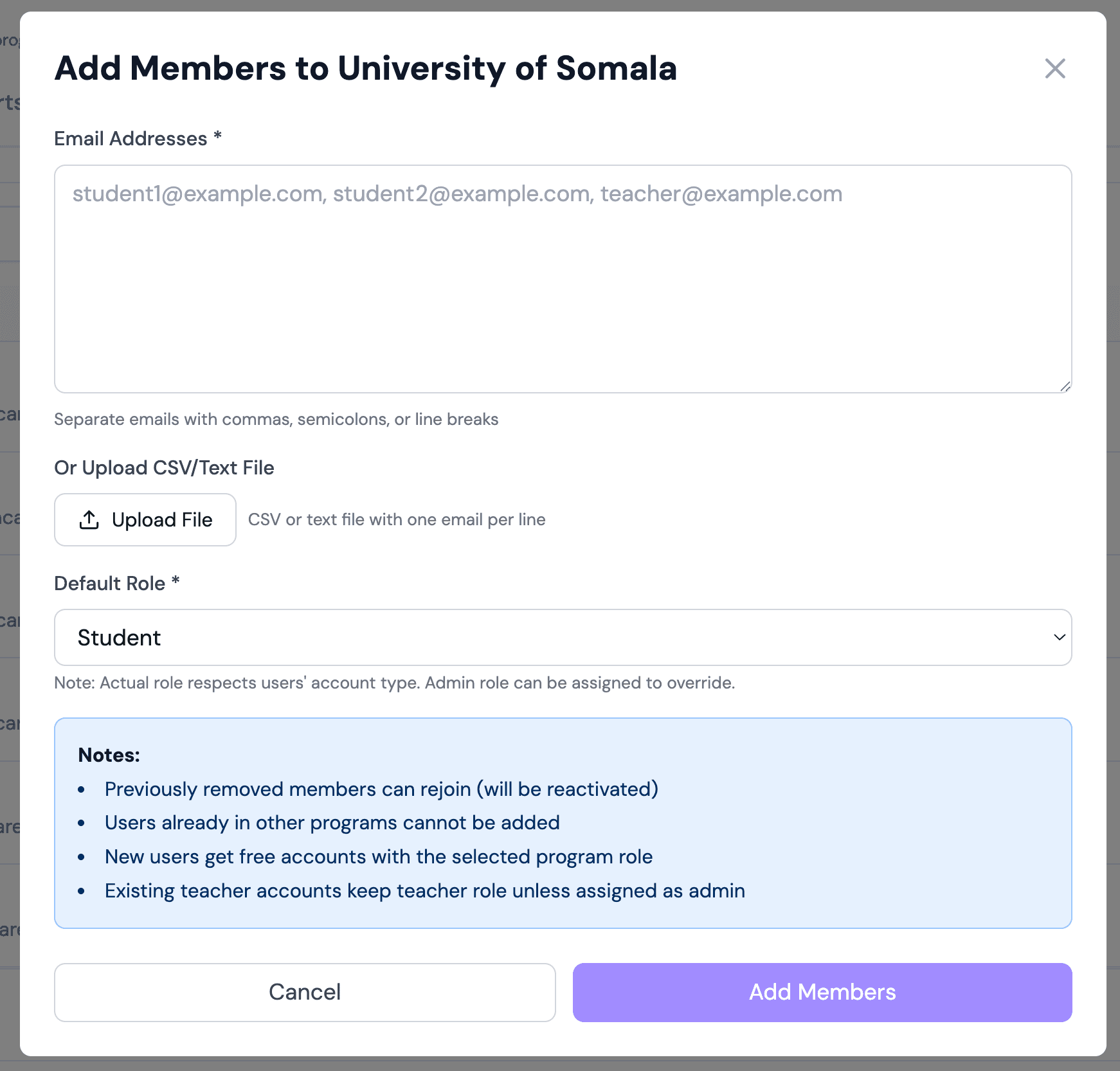 Invitation Process - Add Users Button